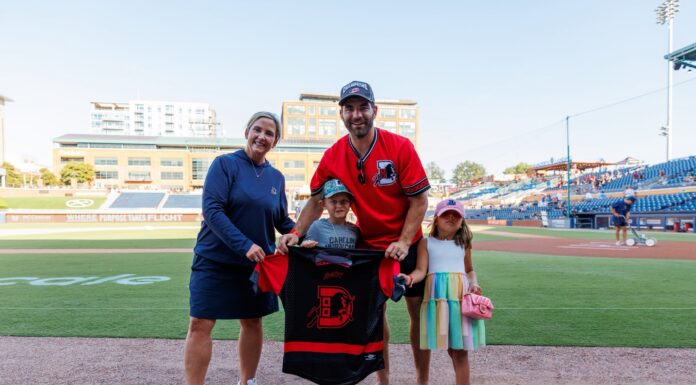 Martinook Stanley Cup: First Pitch Wins Back a Shirsey Jordan Martinook and his kids hold a Durham Bulls hockey jersey after his Stanley Cup first pitch