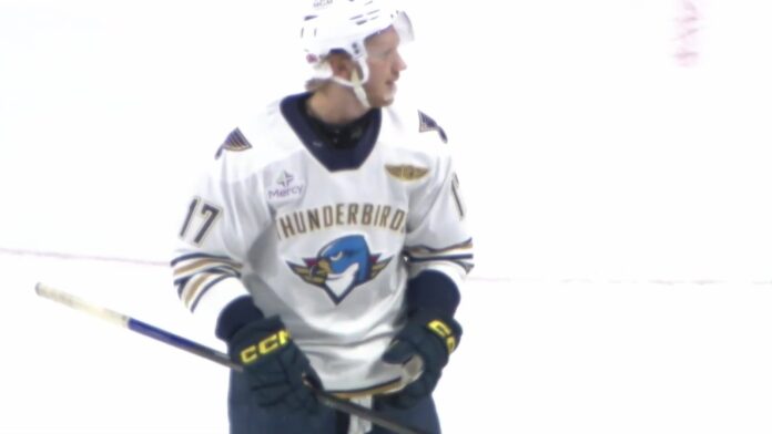 Nikita Alexandrov KHL Shanghai signing Nikita Alexandrov of the Springfield Thunderbirds during an AHL game before his reported KHL Shanghai Dragons signing