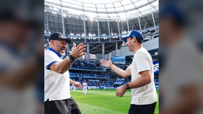ovechkin-dynamo-moscow-ceremonial-kick-2026 Alex Ovechkin at VTB Arena before Dynamo Moscow hosted Dynamo Makhachkala in the Russian Premier League