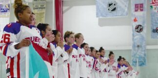 NHL Street Puerto Rico: ‘Take Root and Thrive’ in San Juan Puerto Rico national team players line up with the Puerto Rican flag before a game