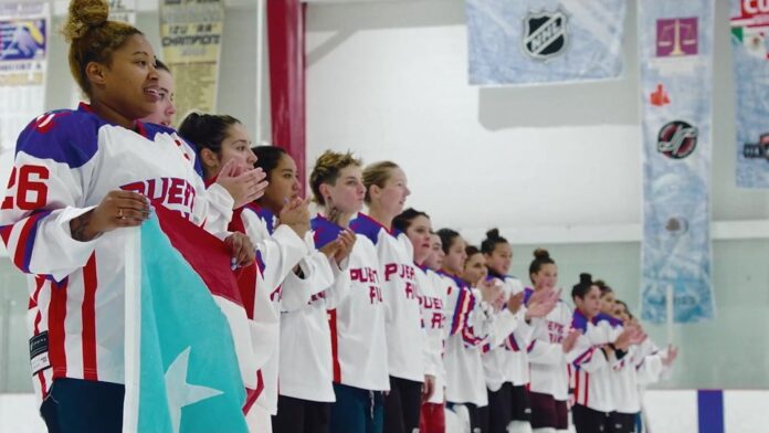 Puerto Rico hockey NHL STREET San Juan Puerto Rico national team players line up with the Puerto Rican flag before a game
