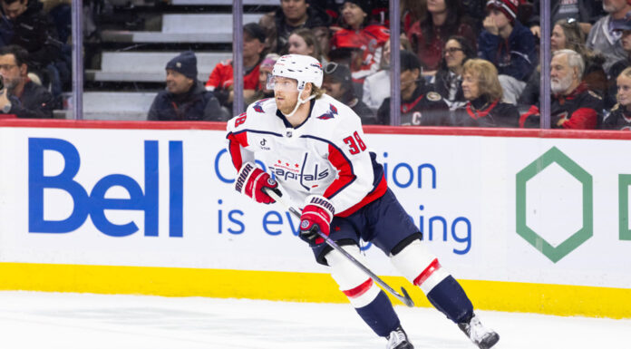 Sandin Injury: Capitals Move Him to LTIR, Recall Holl Washington Capitals defenseman Rasmus Sandin skates with the puck during a game against the Ottawa Senators