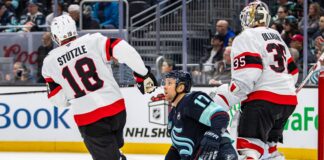 Stutzle on Tkachuk Trade: Senators ‘Got to Move On’ Tim Stutzle of the Ottawa Senators skates away from the net during a game against the Seattle Kraken