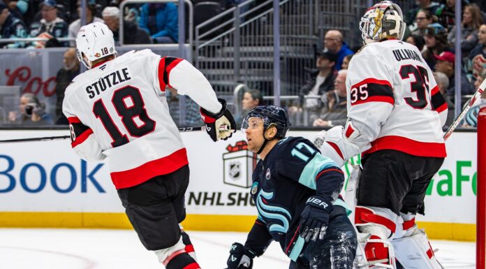 Stutzle on Tkachuk Trade: Senators ‘Got to Move On’ Tim Stutzle of the Ottawa Senators skates away from the net during a game against the Seattle Kraken
