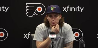 Flyers Lines: Zegras at Center, Luchanko Headed to AHL Trevor Zegras speaks to reporters as the Flyers plan to start him at center in 2026-27