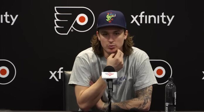 Flyers Lines: Zegras at Center, Luchanko Headed to AHL Trevor Zegras speaks to reporters as the Flyers plan to start him at center in 2026-27