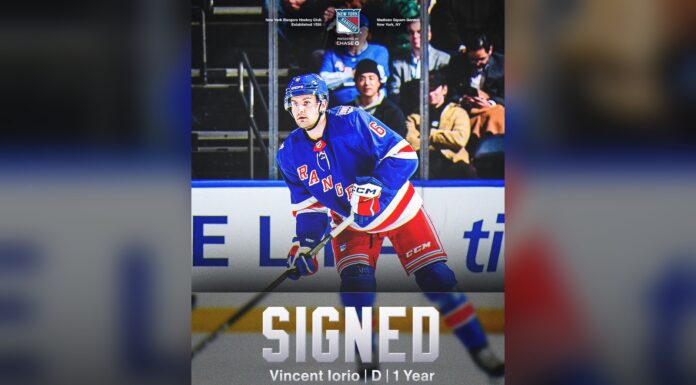 Vincent Iorio Signing: Rangers Keep Waiver Claim a Year Vincent Iorio New York Rangers signing one-year contract defenseman
