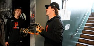 Will Smith Home Run: Sharks Star Goes Deep at Oracle Park Sharks forwards Will Smith and Macklin Celebrini in San Francisco Giants gear at Oracle Park