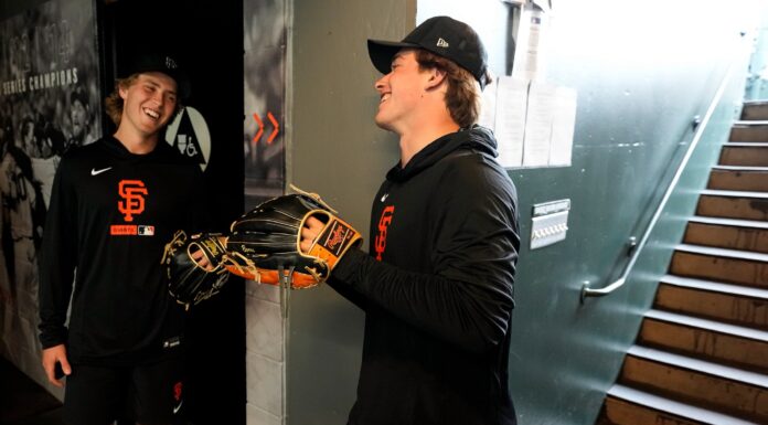 Will Smith Home Run: Sharks Star Goes Deep at Oracle Park Sharks forwards Will Smith and Macklin Celebrini in San Francisco Giants gear at Oracle Park