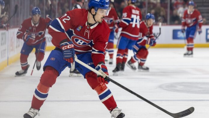 Arber Xhekaj Canadiens sign-and-trade 2026 Arber Xhekaj Canadiens sign-and-trade rumors 2026, Zachary Bolduc in background at Bell Centre