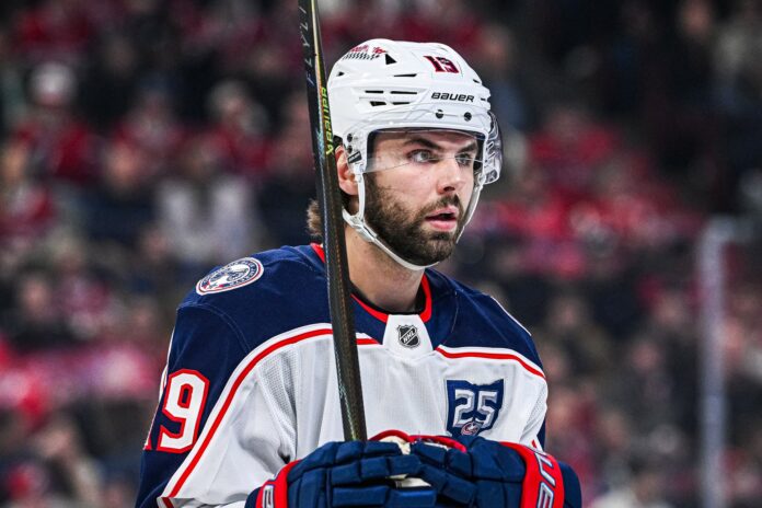 Adam Fantilli Blue Jackets Icon Sportswire Adam Fantilli Columbus Blue Jackets center on ice