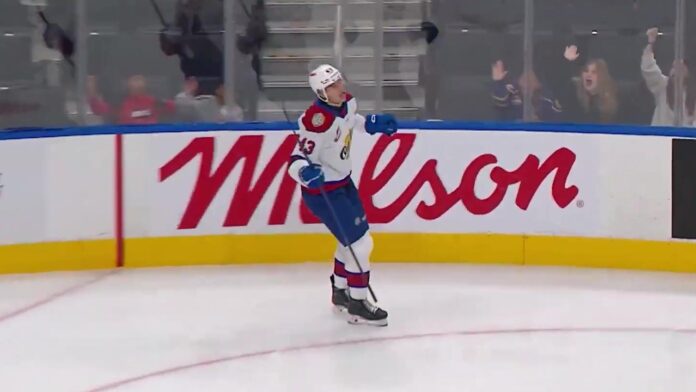 Adam Jecho celebrates a goal for the Edmonton Oil Kings