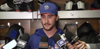 Formenton Preseason Debut: A Goal Inside, Protest Outside Alex Formenton speaks to reporters after his Edmonton Oilers preseason debut against the Winnipeg Jets