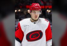 Nikishin Trade Request: Hurricanes Say He’ll Miss Camp Alexander Nikishin of the Carolina Hurricanes during a stoppage in play against the Ottawa Senators in the 2026 Stanley Cup Playoffs