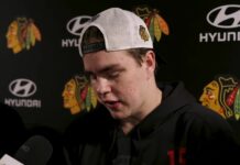 Frondell’s Blackhawks Goal: ‘Help the Team Make the Playoffs’ Anton Frondell speaks to reporters about the Chicago Blackhawks and their push to return to the Stanley Cup Playoffs