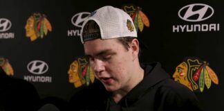 Frondell’s Blackhawks Goal: ‘Help the Team Make the Playoffs’ Anton Frondell speaks to reporters about the Chicago Blackhawks and their push to return to the Stanley Cup Playoffs