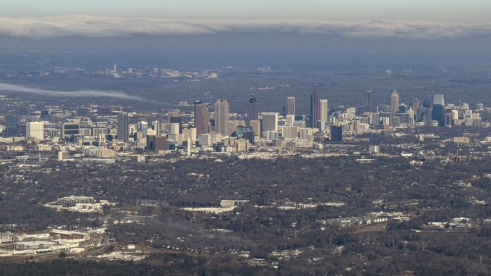 Atlanta skyline NHL expansion 2026 Aerial view of the Atlanta skyline as the metro area pushes for an NHL expansion team