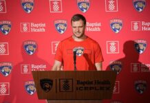 Barkov Return: Panthers ‘Awesome to See Him Smile’ Aleksander Barkov smiling at Florida Panthers media day 2026