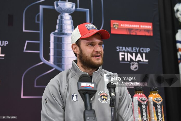 barkov-scf-presser Aleksander Barkov Florida Panthers captain press conference return 2026-27