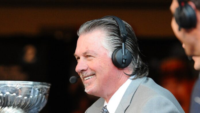 Barry Melrose, ESPN NHL analyst and former Los Angeles Kings coach, on set at the Stanley Cup Final
