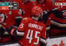 Sennecke Hat Trick: Three Straight Goals in Ducks Opener Beckett Sennecke celebrates along the Anaheim Ducks bench after scoring against the San Jose Sharks in the preseason opener