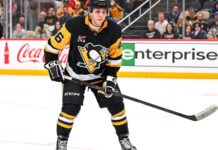 Blake Lizotte of the Pittsburgh Penguins skates during a game before his upper-body injury