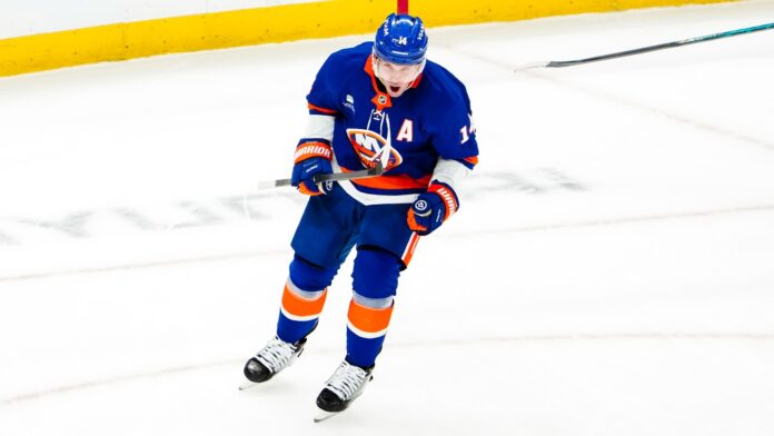 Bo Horvat Islanders Captain Bo Horvat Islanders captain celebrates a goal at UBS Arena