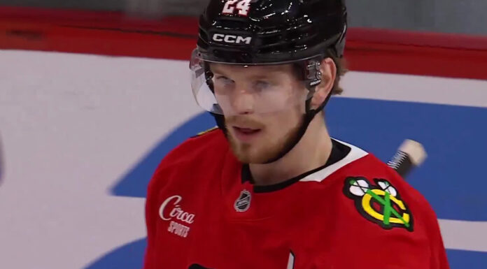 Bowen Byram Hat Trick: OT Winner in Blackhawks Debut Bowen Byram celebrates during the Chicago Blackhawks preseason game against the Minnesota Wild at the United Center