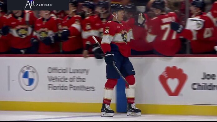 Brady Tkachuk debut Panthers Gordie Howe hat trick Brady Tkachuk skates past the Florida Panthers bench after scoring in his preseason debut