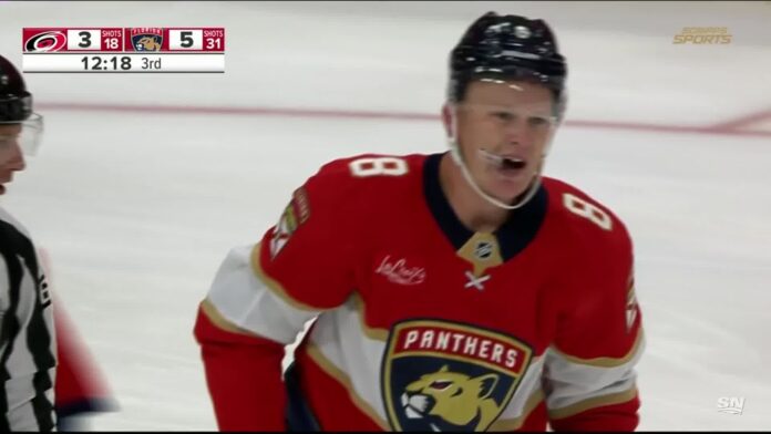 Brady Tkachuk Panthers injury day-to-day Brady Tkachuk in a Florida Panthers jersey during a 2026 preseason game against the Carolina Hurricanes