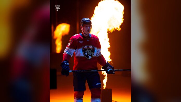 brady-tkachuk-panthers-trade-comments Brady Tkachuk in full Florida Panthers gear during player introductions