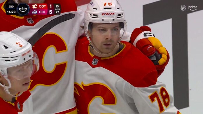 Brennan Othmann Flames contract signing 2026 Brennan Othmann celebrates a goal with the Calgary Flames in 2026