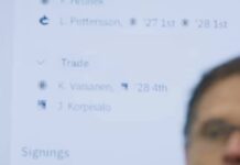 A Boston Bruins front office screen shown on Behind the B lists Filip Hronek alongside Liam Pettersson and 2027 and 2028 first-round picks going to the Vancouver Canucks
