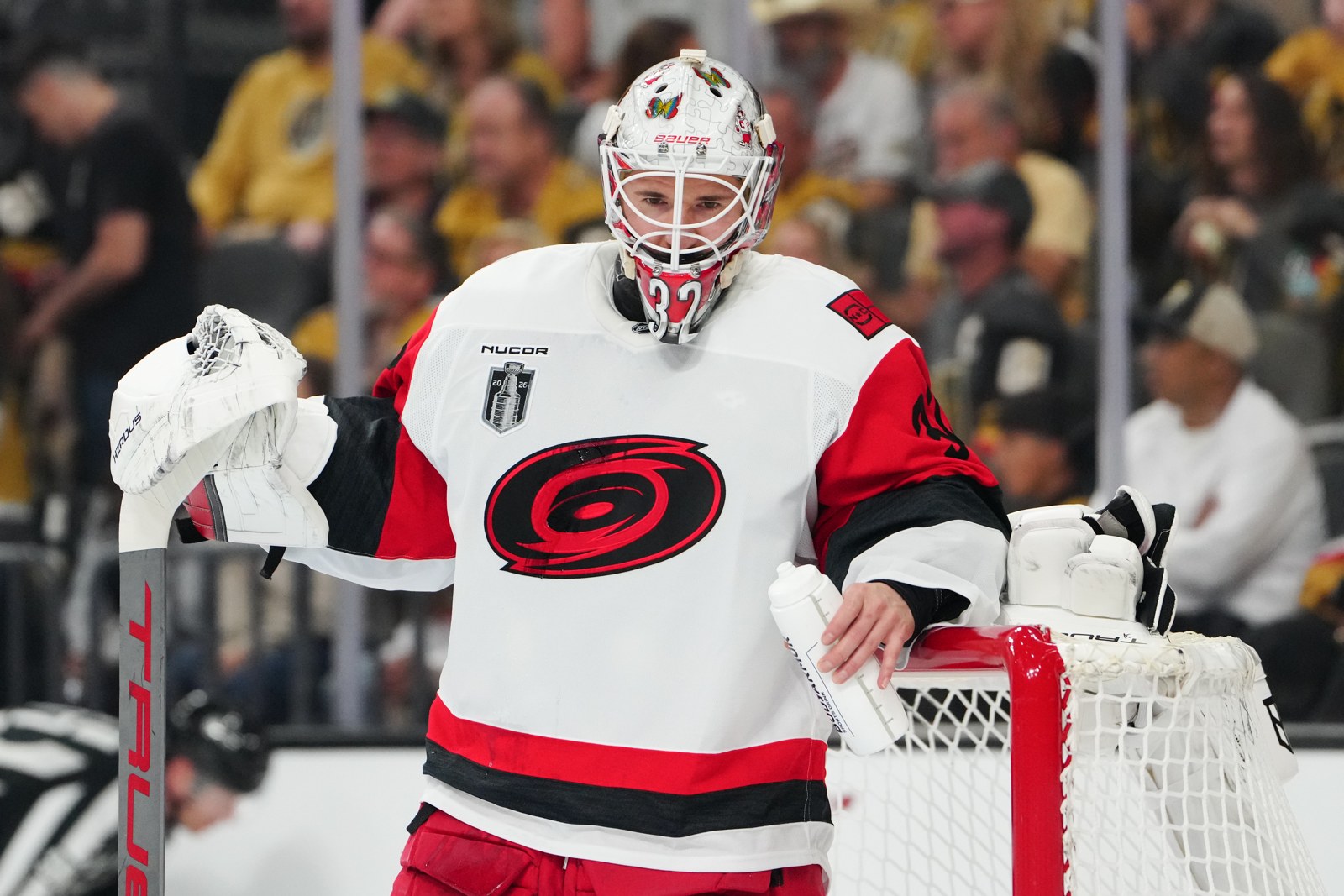 Carolina Hurricanes goaltender Brandon Bussi looks on during the 2026 Stanley Cup Final