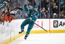 Celebrini Overtime Winner: Sharks Rally Past Canadiens 4-3 Macklin Celebrini celebrates a goal for the San Jose Sharks in the teal home jersey