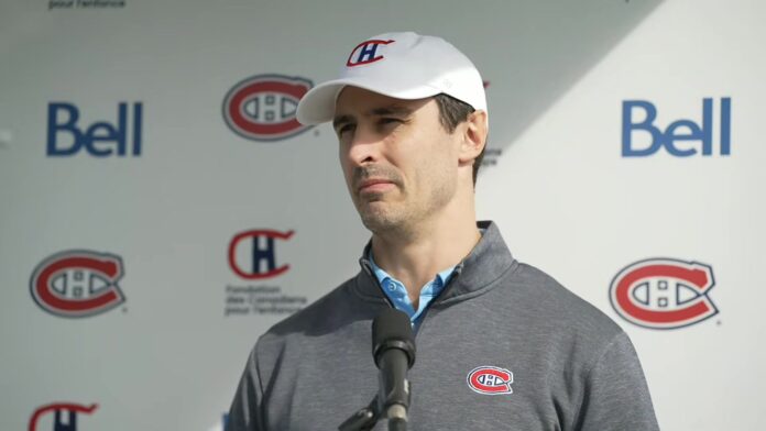 Chris Kreider Canadiens golf tournament media availability Chris Kreider speaks to reporters in a Montreal Canadiens hat at the team golf tournament in Laval