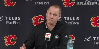 Calgary Flames general manager Craig Conroy speaks to the media about Jonathan Huberdeau injury recovery