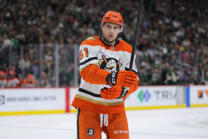 Cutter Gauthier Ducks contract extension 2026 Anaheim Ducks left wing Cutter Gauthier looks on during an NHL game, six-year contract signing