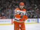 Anaheim Ducks left wing Cutter Gauthier looks on during an NHL game, six-year contract signing