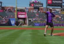 Devon Toews First Pitch: Avalanche D-Man Deals a Strike Avalanche defenseman Devon Toews throws out the ceremonial first pitch at Coors Field