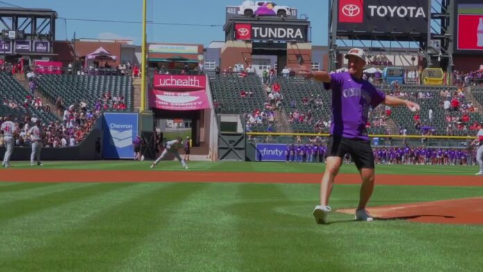 Devon Toews first pitch Rockies Coors Field 2026 Avalanche defenseman Devon Toews throws out the ceremonial first pitch at Coors Field