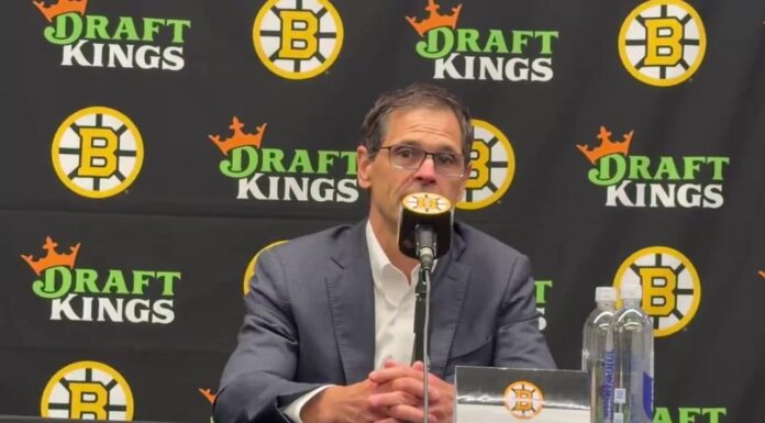 Bruins Captain: Sweeney Says One Gets Named Before Opener Bruins GM Don Sweeney speaks at the podium on the opening day of training camp, saying Boston will name a captain before opening night