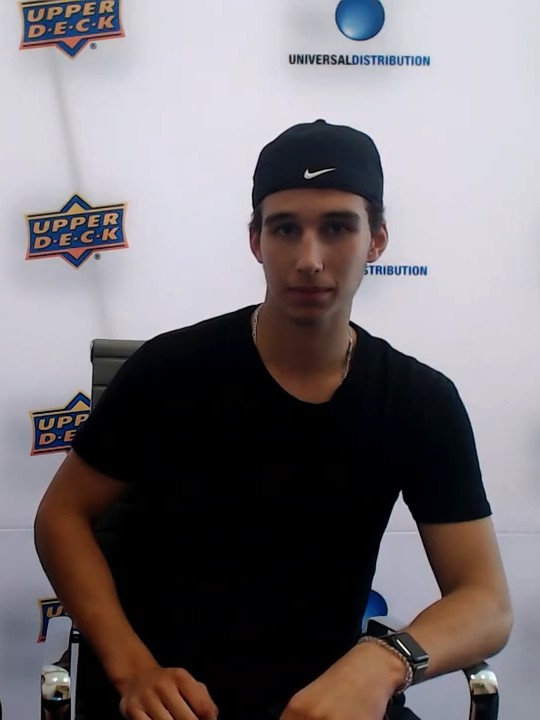 Dylan Cozens at an Upper Deck card signing event in 2019