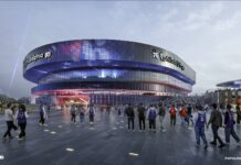 Flyers New Arena: First Look at the Spectrum Site Rebuild Exterior rendering of the new Philadelphia Flyers and 76ers arena on the old Spectrum grounds, set to open in 2030