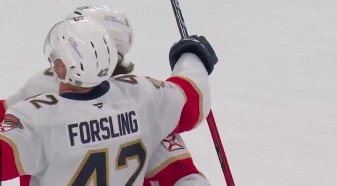 Forsling Overtime Winner Spoils Hurricanes’ Banner Night Gustav Forsling celebrates overtime winner for Florida Panthers against Carolina Hurricanes in 2026-27 season opener