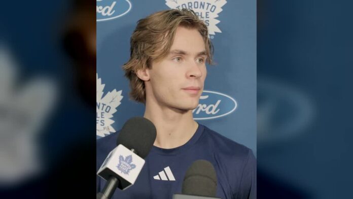 Gavin McKenna Maple Leafs training camp media availability September 2026 Gavin McKenna speaks to media at Toronto Maple Leafs training camp before his NHL preseason debut