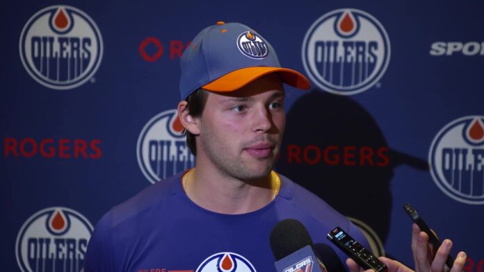Isaac Howard Oilers rookie camp media availability September 2026 Isaac Howard speaks to media at Edmonton Oilers rookie camp in September 2026