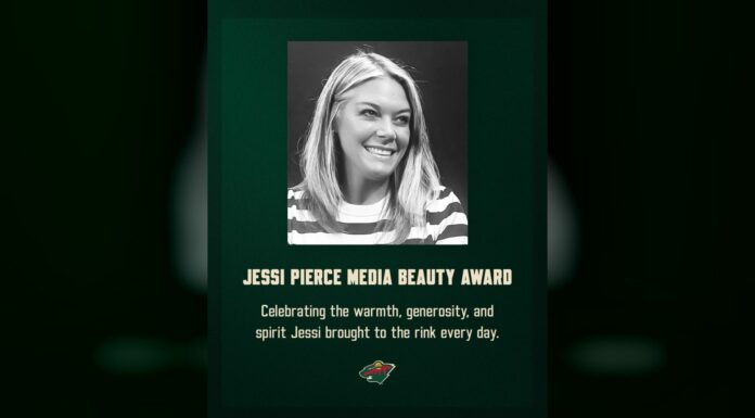 Wild Launch Jessi Pierce Media Beauty Award in Her Honor Minnesota Wild Jessi Pierce Media Beauty Award graphic honoring the late NHL.com reporter