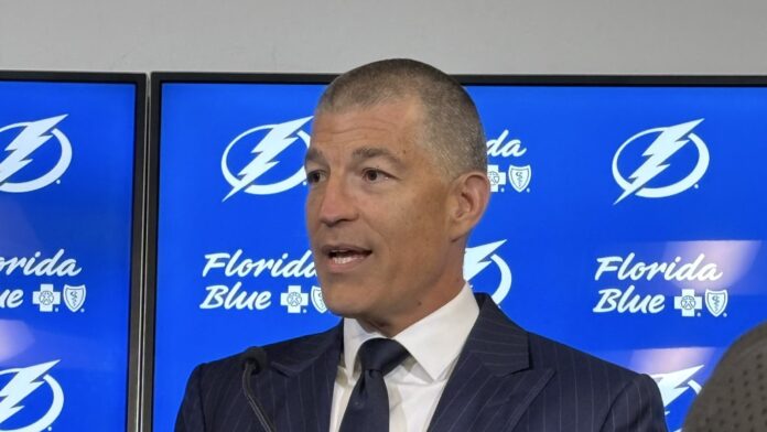 Julien BriseBois Lightning media day 2026 Lightning general manager Julien BriseBois speaks at Tampa Bay media day on September 16, 2026