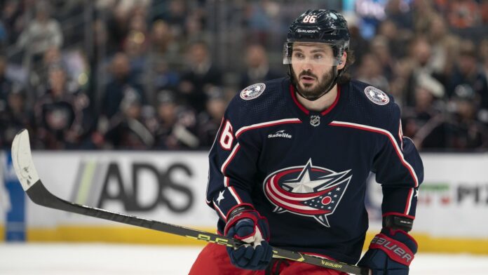 Kirill Marchenko Blue Jackets Columbus Blue Jackets right wing Kirill Marchenko #86 looks on during a game at Nationwide Arena